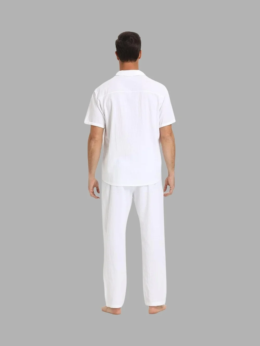 Classic White Linen Blend Two-Piece Shirt and Pant Set 3x Mens